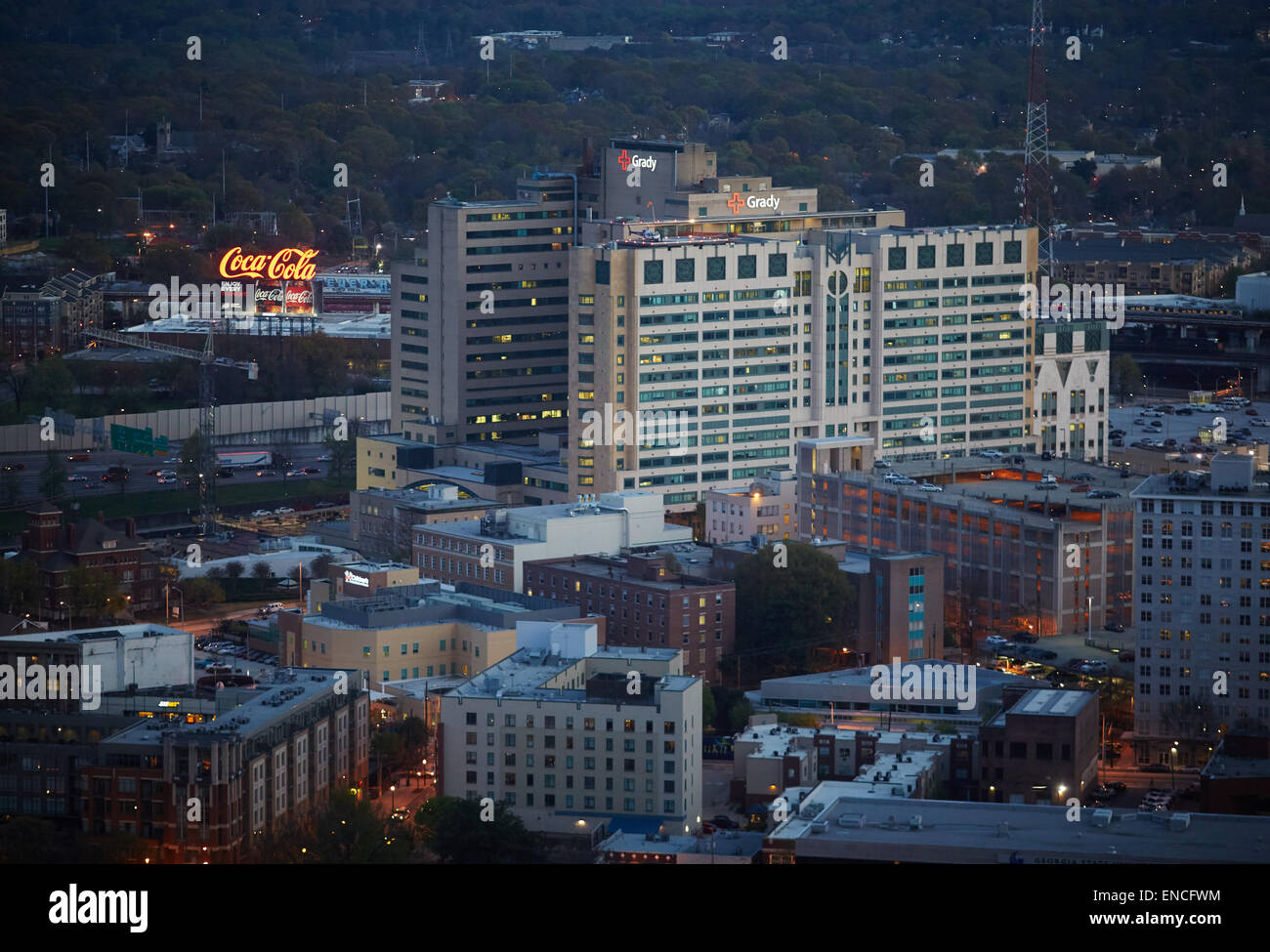`Downtown Atlanta in Georga USA Grady Memorial Hospital in Atlanta complete with helicopter landing pad Stock Photo